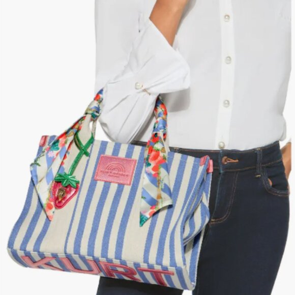 Kurt Geiger Blue and White Striped Crossbody Bag - Picture 2 of 6